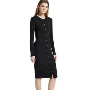 Theory Black Fitted Compact Ribbed Long Cardigan (Dress) Size M